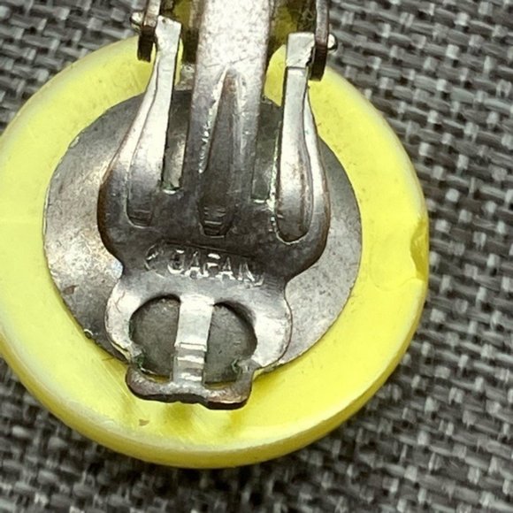 Clip On Earrings As Is Yellow Green Chartreuse Domed Pearl With Round Soft Girl - Picture 5 of 7